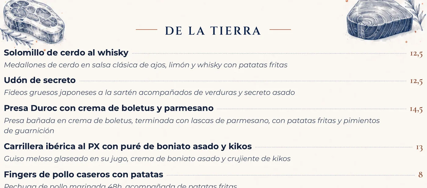 Sección De la tierra con ilustraciones de carne y atún